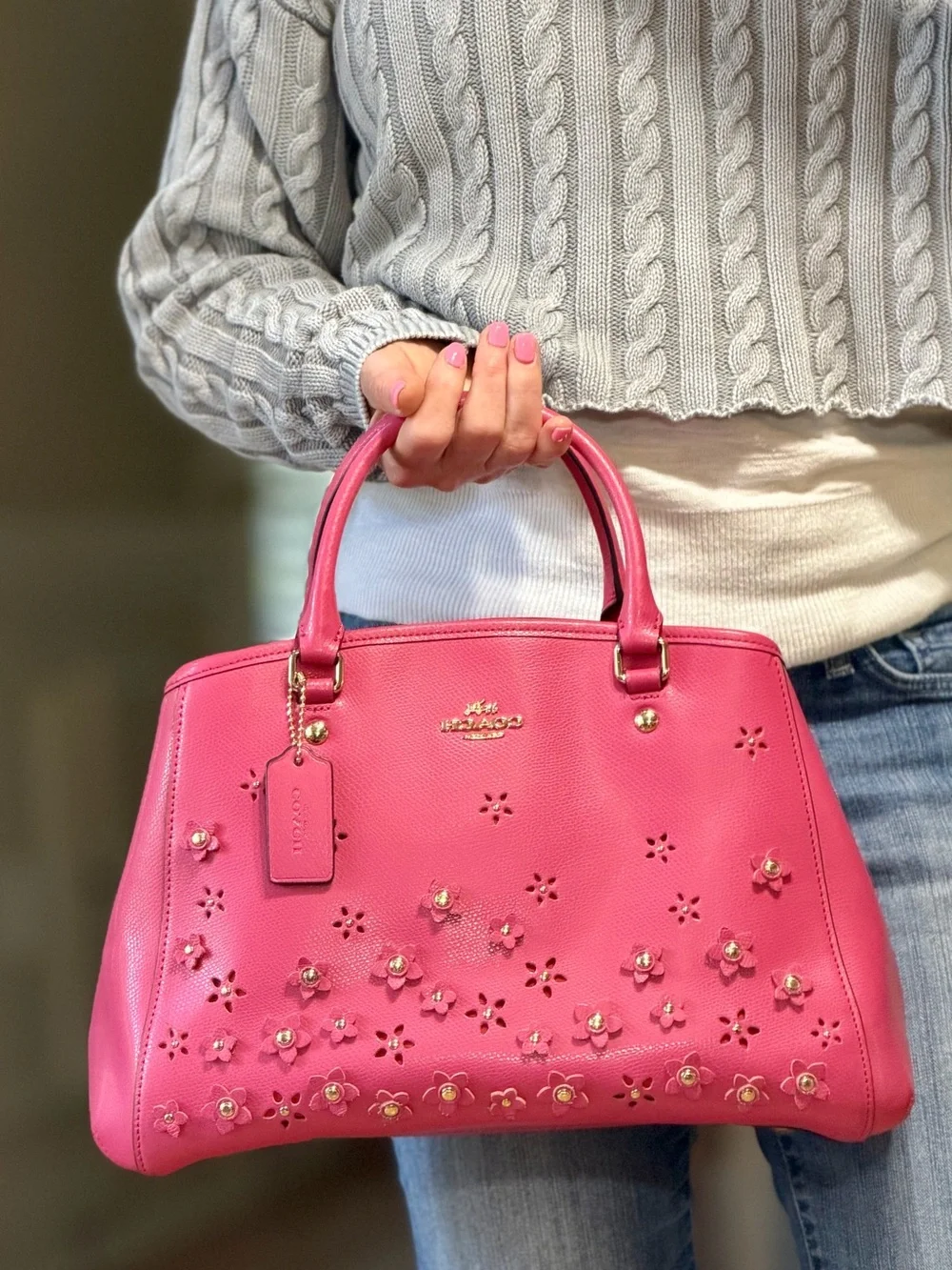 Coach Barbiecore HTF‎ Floral Appliqué Carryall Crossbody Dahlia Pink EUC